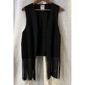 Vocal Fringe Vest Womens M Black Western Boho Goth Emo Eyelet Detail Festival
